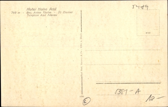 Postcard Adenau in the Ahrweiler district of Rhineland-Palatinate, Hotel Hohe Acht, owned by Anton Thelen, observation tower