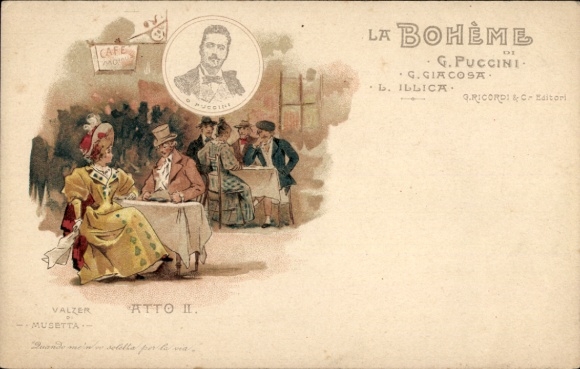 Litho La Boeheme, Giacomo Puccini, Reklame, Delrieu Freres, Musique et Pianos, Nice