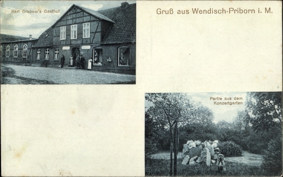 Postcard Wendisch Priborn Ganzlin in Mecklenburg, Karl Grabows Gasthof, concert garden