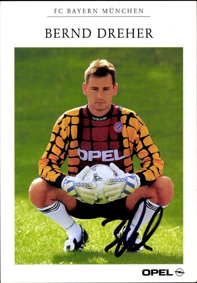 Autograph card Bernd Dreher, FC Bavaria Munich, Opel Calibra, autograph