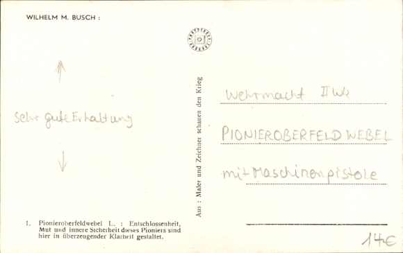 Artist Postcard Busch, W., Pioneer Sergeant Major with submachine gun