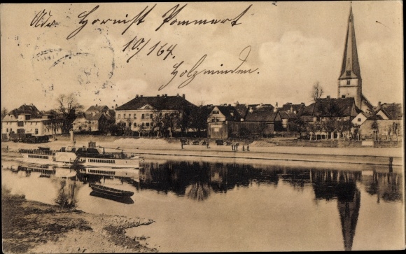 PC Holzminden on the Weser, view of the place, saloon steamer