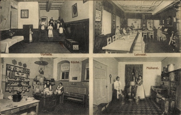 Ak Wandersleben Drei Gleichen Thüringen, Haushaltungsschule, Vorhalle, Küche, Molkerei, Lehrsaal