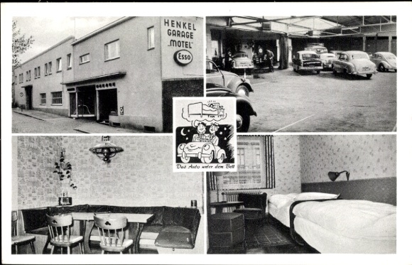 Postcard Hamburg Hohenfelde, Motel Henkel, Graumannsweg 28a, petrol station