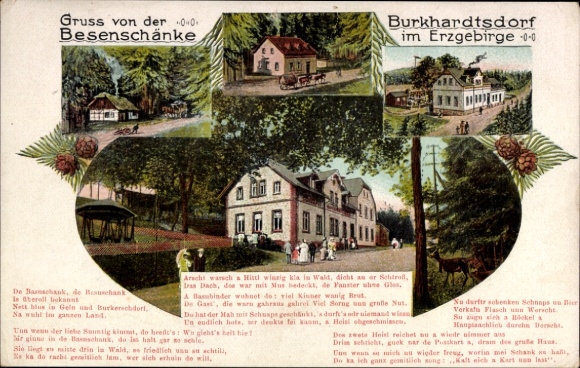 Ak Burkhardtsdorf im Erzgebirge, Gruß von der Besenschänke, Gedicht