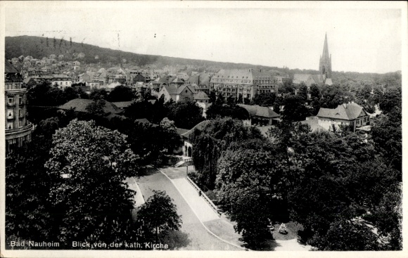Bad Nauheim in Hesse, view from the Catholic church, cityscape, many trees, historic...