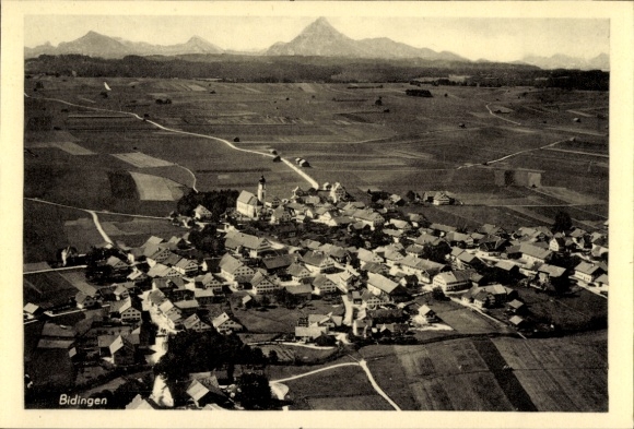 Postcard Bidingen in Allgäu Swabia, aerial photograph