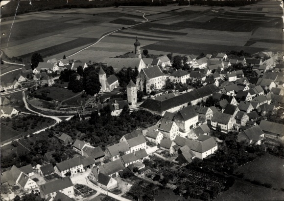 Postcard Bissingen in Swabia Bavaria, aerial photograph