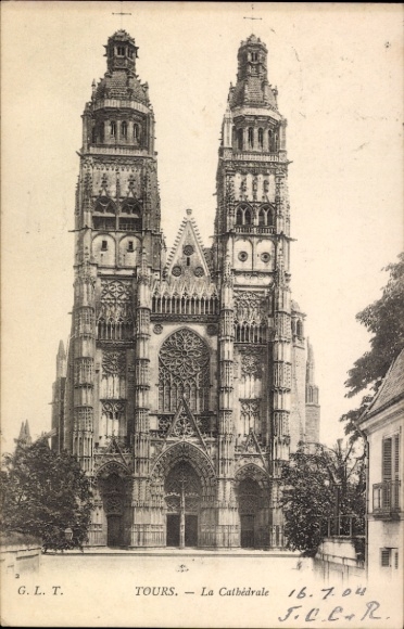 Ak Tours Indre et Loire, Kathedrale in  zwei Türme, gotische Architektur,  von 1904