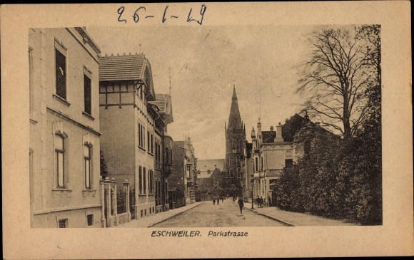 PC Eschweiler North Rhine Westphalia, view of the church across Parkstrasse