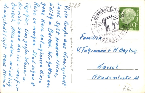Postcard Wenningstedt on Sylt, beach, facilities, main street, student residence, Denhoog, dunes