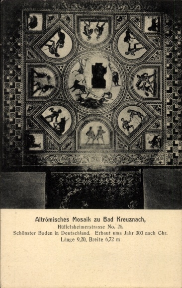 Ak Bad Kreuznach an der Nahe, Altrömisches Mosaik, Hüffelsheimerstraße, 300 n.Chr.