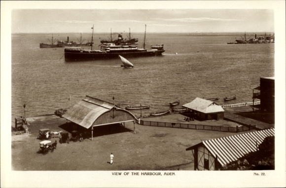 Postcard Aden Yemen, Harbour, Harbour, Steamer