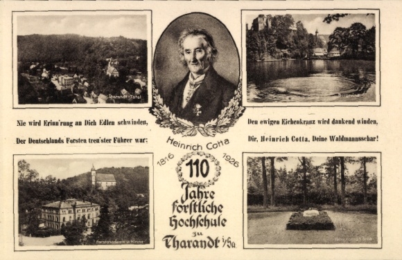 Ak Tharandt im Erzgebirge, 110 Jahre forstliche Hochschule zu Tharandt, Heinrich Cotta, 1816-1926