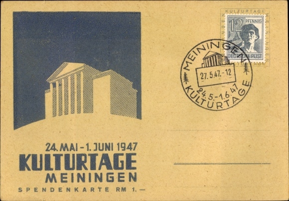 PC Meiningen in Thuringia, culture days, donation card, May June 1947