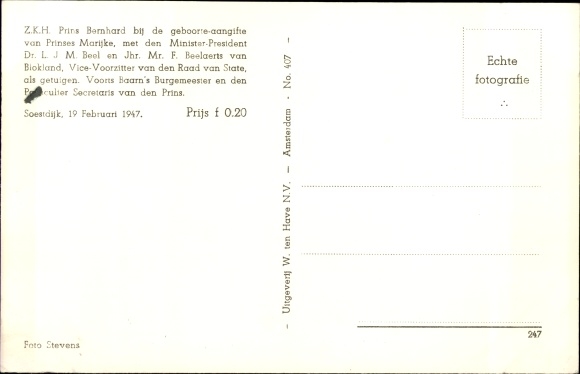 Postcard Prince Bernhard Zur Lippe, husband of Juliana of the Netherlands