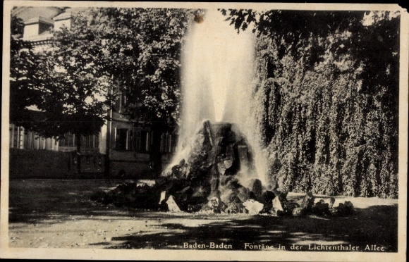 Postcard Baden Baden am Schwarzwald, fountain in the Lichtenthaler Allee