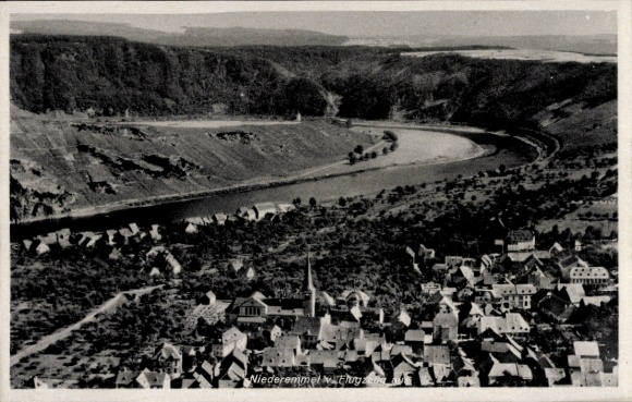 Ak Niederemmel Piesport an der Mosel, Luftaufnahme