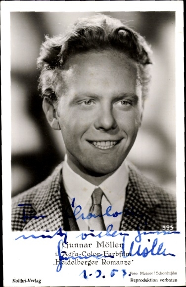 Postcard actor Gunnar Möller, Heidelberg Romance, autograph