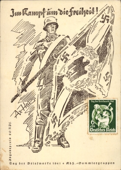 Künstler Ak Axster Heudtlaß, Im Kampf um die Freiheit, Tag der Briefmarke 1941, KdF