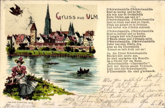 lito Ulm nad Dunajem, widok częściowy, Münster, wiersz D'Schwobamädle