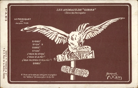 Artists Postcard Nam, Jacques, advertising, Les Animaux de Gibbs, series des Perroquets
