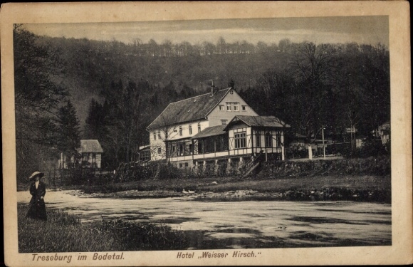 Ak Treseburg Thale im Harz, Hotel Weisser Hirsch, Bodetal
