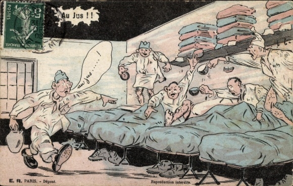 Künstler Ak Humour militaire, Au Jus