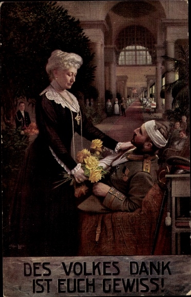 Artist Postcard Fischer, The people's thanks are certain, Empress Auguste Viktoria visits war veteran