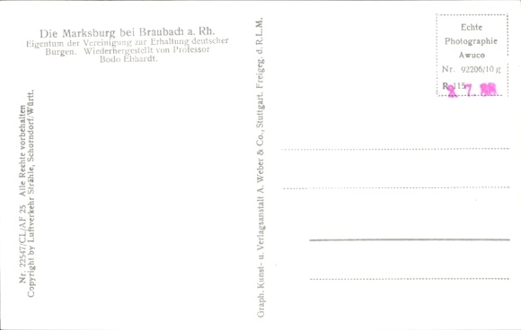 Postcard Braubach am Rhein, Marksburg, aerial photograph