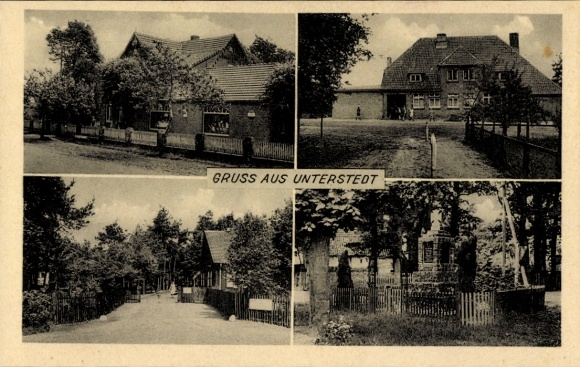 Postcard Unterstedt Rotenburg an der Wümme, war memorial, commercial building