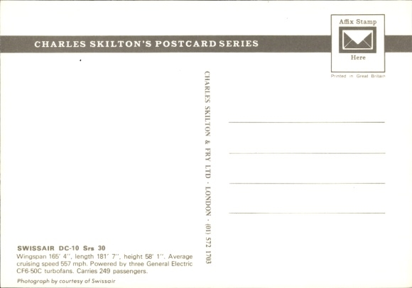 Postcard passenger aircraft Swissair DC-10 srs 30