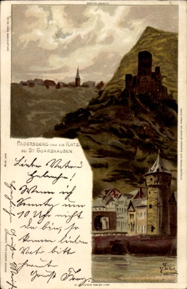Artist Postcard Biese, C., Sankt Goarshausen am Rhein, Padersberg, Katz Castle