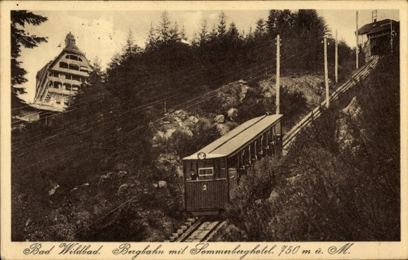 Ak Bad Wildbad im Schwarzwald, Bergbahn mit Sommerberghotel