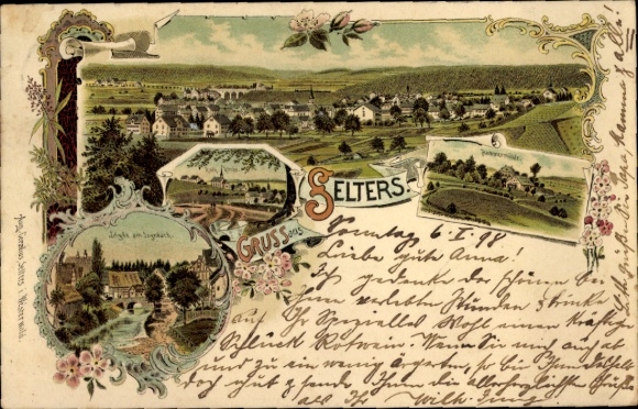 litho Selters in het Westerwald, stadsgezichten