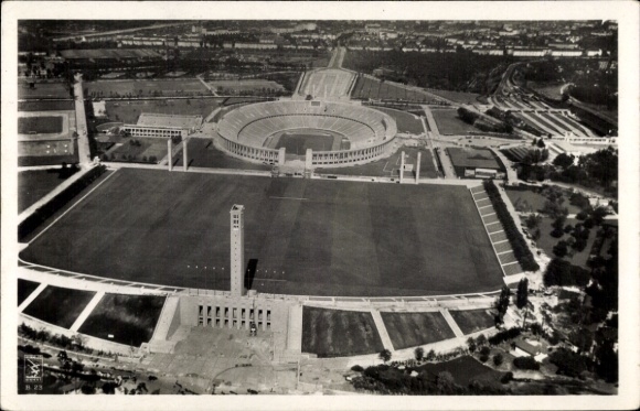 Postcard Berlin Charlottenburg Westend, Reichssportfeld, Olympic Stadium, aerial photograph