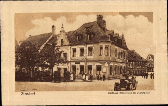 Passepartout ansichtkaart Zirndorf in Midden-Franken, Inn Rotes Ross am Marktplatz