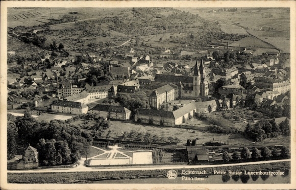 Postcard Echternach Luxembourg, aerial view of Petite Suisse Luxembourgeoise, panorama