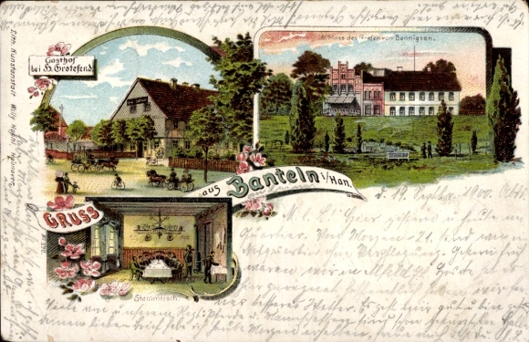 Chromo-Litho Banteln Lower Saxony, Inn H. Grotefend, Castle of the Count of Bennigsen