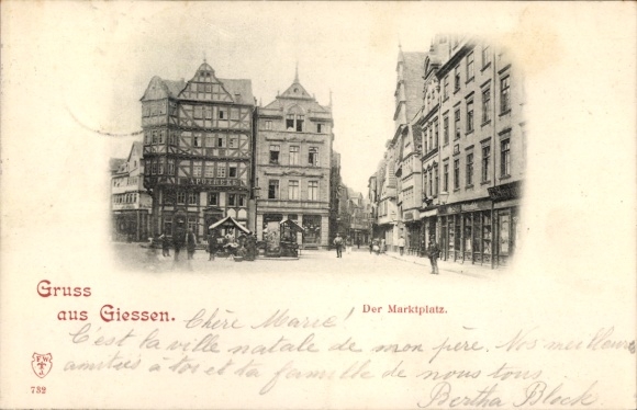 Postcard Giessen Gießen an der Lahn Hesse, market square, buildings, greetings from Giessen