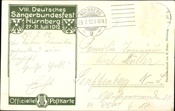 Artist Postcard Durst, J., Nuremberg in Middle Franconia, 8th German Singers' Festival 1912