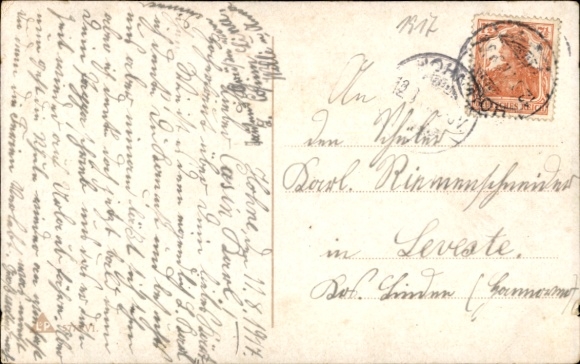Postcard Child in military uniform, The hero's son, may father return soon...