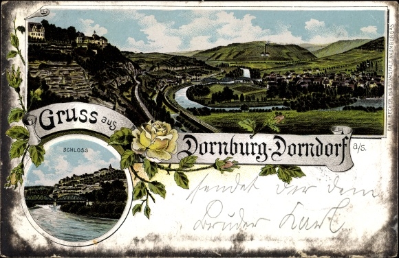 Chromo-Litho Dornburg Dorndorf Camburg in Thuringia, general view, castle