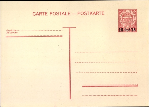 Postwaardestuk ansichtkaart Luxemburg, 15 Rpf