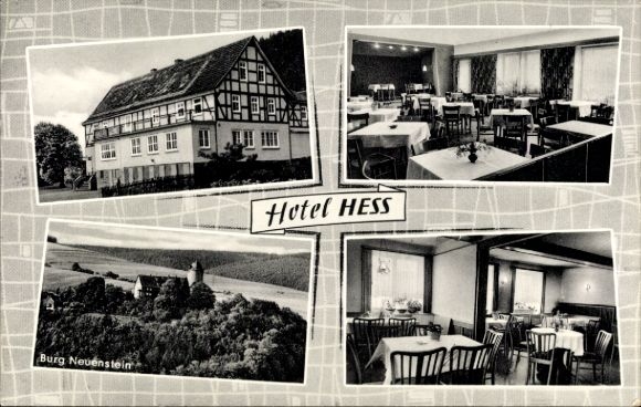 Postcard Aua Neuenstein in Hesse, Hotel Hess, Neuenstein Castle