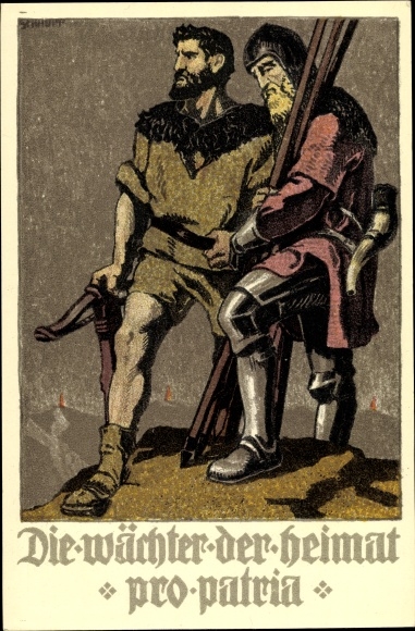 Künstler Ak Schweizer Bundesfeier 1910, Die Wächter der Heimat, Pro Patria, Tell