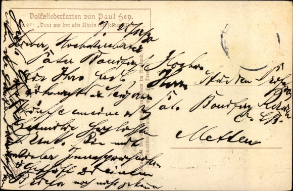 Song artist PC Hey, Paul, folk song card No. 97, where the old Rhine with its waves