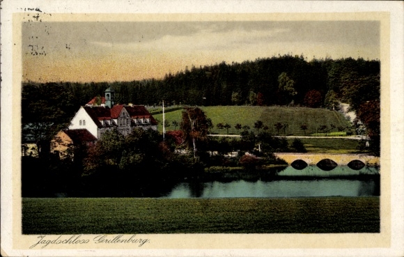 Postcard Grillenburg Tharandt in the Ore Mountains, hunting lodge, pond