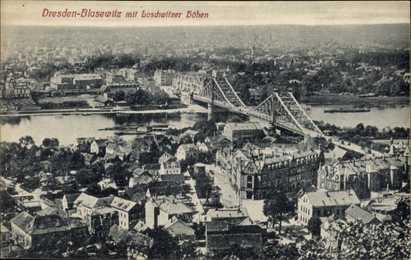 Postcard Dresden Loschwitz, Blasewitz, Panorama, Bridge, Elbe