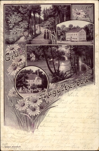 Passepartout Postcard Liegau Augustusbad Radeberg in Saxony, forest walk, spa house